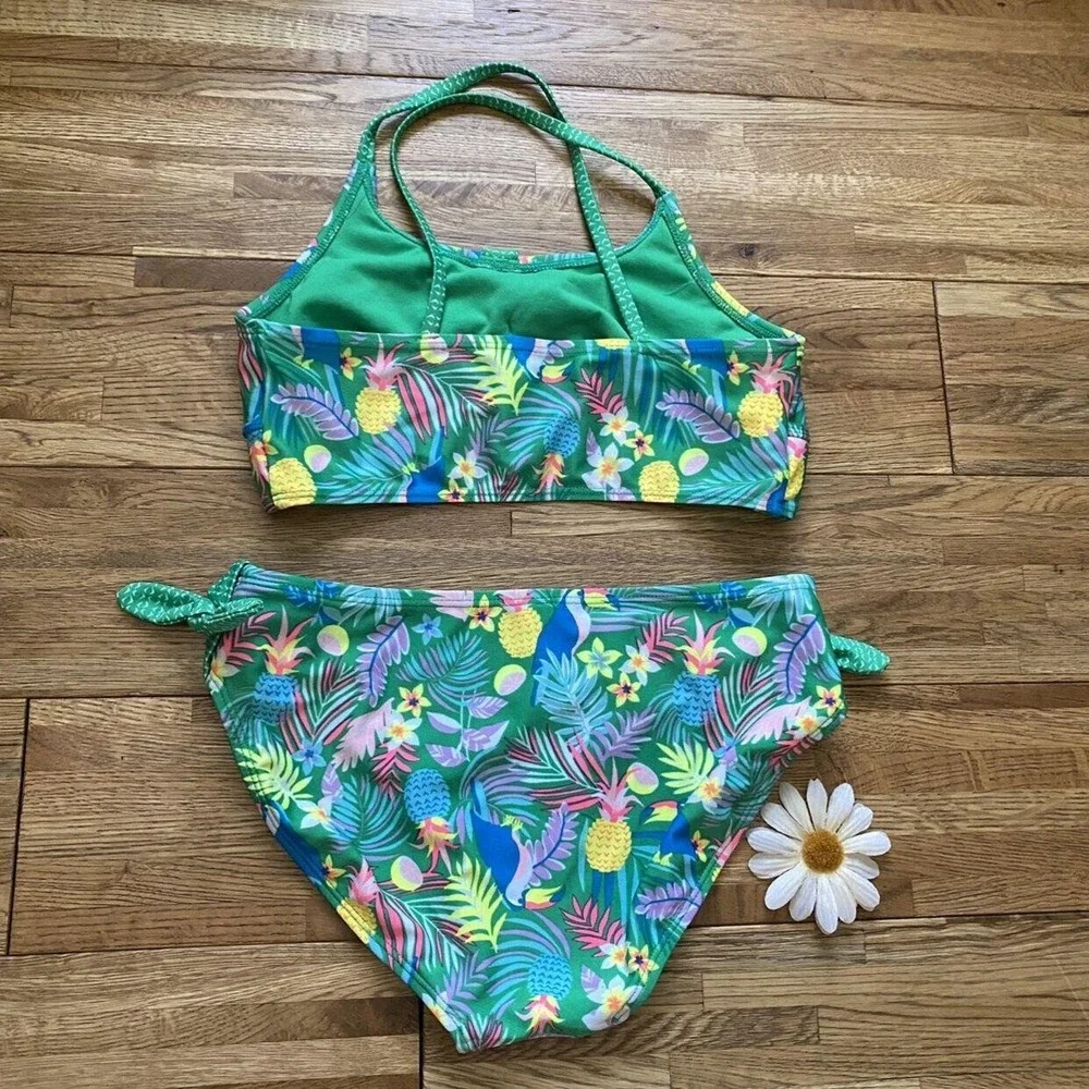 Cat & Jack Green‎ Pineapple Tropical Design 2 Piece Swimsuit Size 10/12